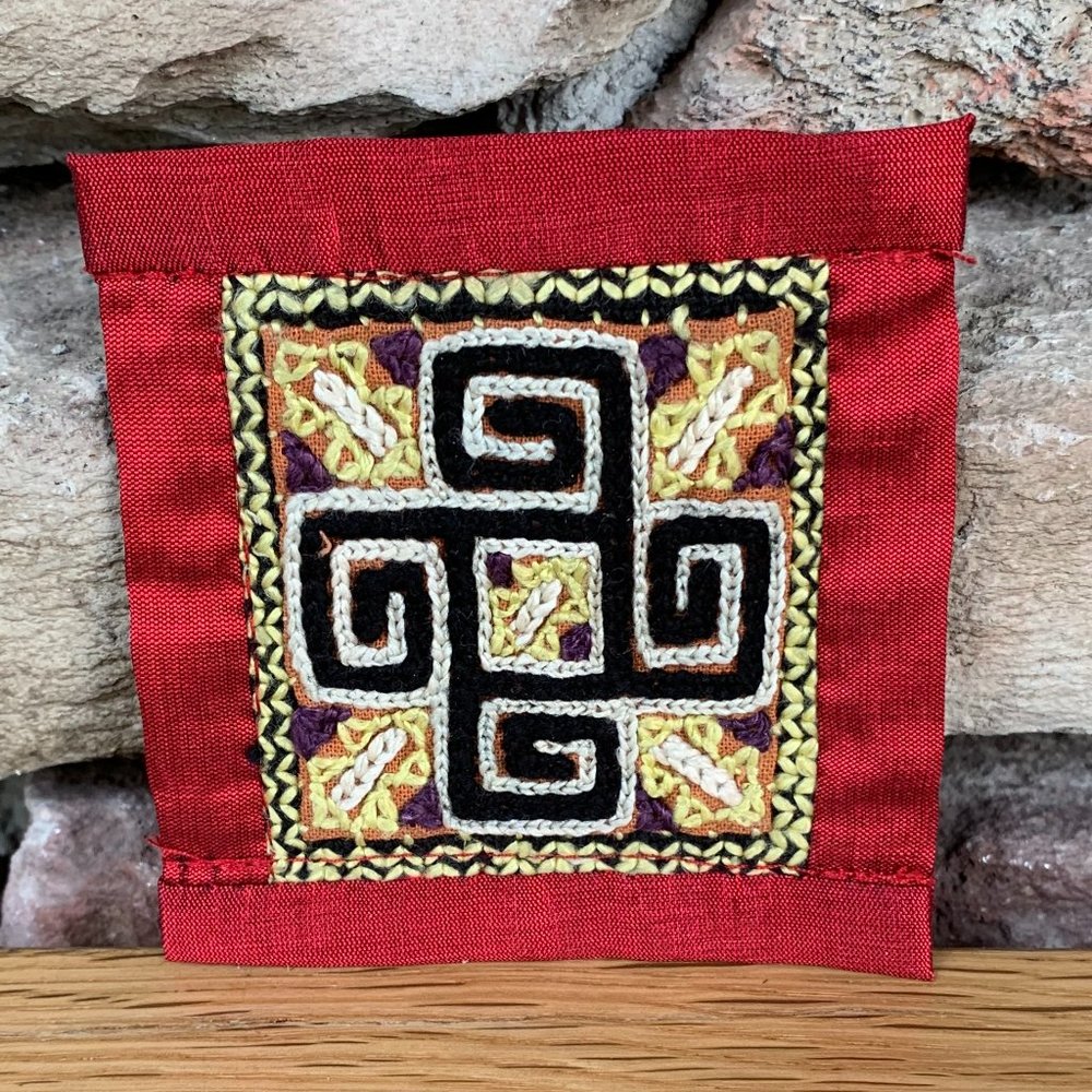 6 Silk Coasters NEW Embroidered Set Vietnam NWOT Asian Barware